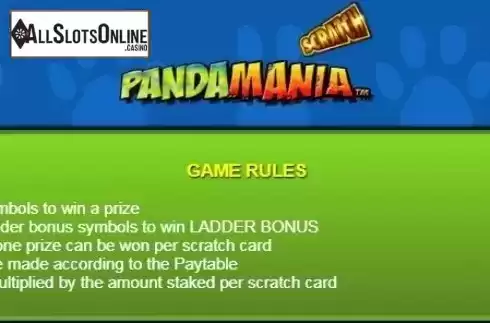Paytable 2. Scratch Pandamania from NextGen