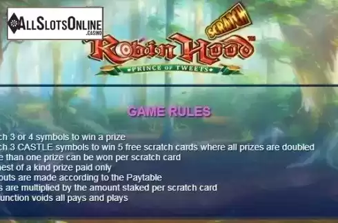 Paytable 1. Scratch Robin Hood from NextGen