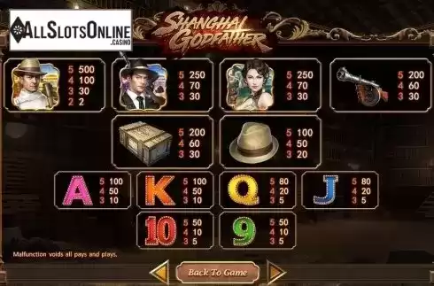Paytable. Shanghai Godfather from SimplePlay