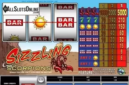 Win Screen. Sizzling Scorpions from Microgaming