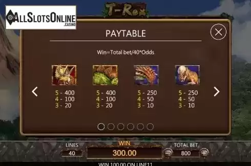 Paytable 1. T-Rex (Dragoon Soft) from Dragoon Soft
