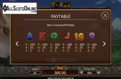 Paytable 2. T-Rex (Dragoon Soft) from Dragoon Soft