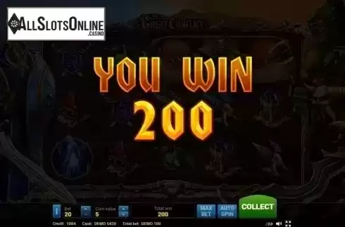 Free Spins Total Win Screen. The Great Conflict from Evoplay Entertainment