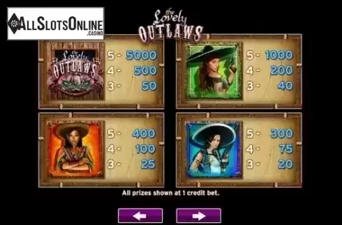 Paytable 1. The Lovely Outlaws from High 5 Games
