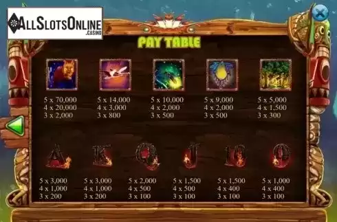 Paytable. The Origin Of Fire from KA Gaming