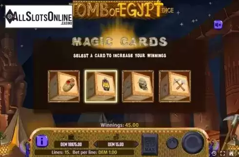 Bonus game screen. Tomb of Egypt Dice from Mancala Gaming