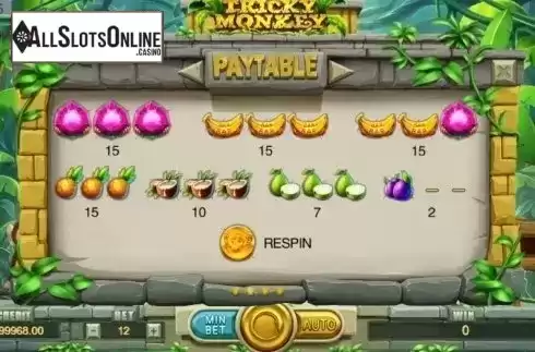 Paytable. Tricky Monkey (TIDY) from TIDY