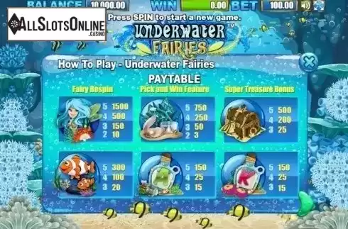 Paytable 1. Underwater Fairies from Allbet Gaming