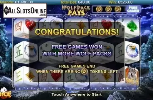 Free Spins Triggered. Wolfpack Pays Dice from NextGen