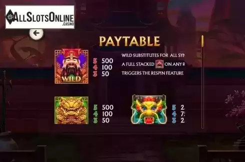 Paytable. Zhao Cai Jin Bao 2 from Playtech Origins