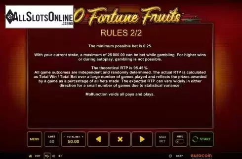 Game Rules 2. 50 Fortune Fruits from Eurocoin Interactive