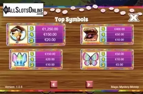 Paytable 1. Magic Mystery Money from Live 5