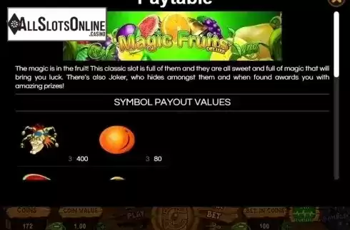 Paytable 1. Magic Fruits Deluxe from Wazdan