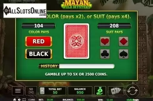 Gamble game screen. Mayan Wild Mystery from StakeLogic