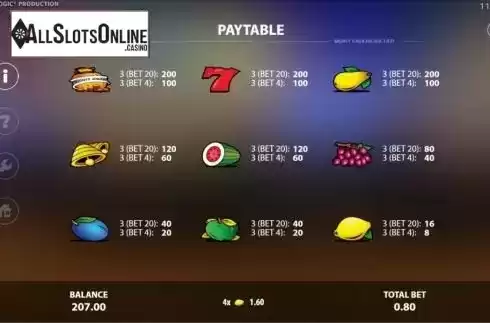 Top game paytable screen