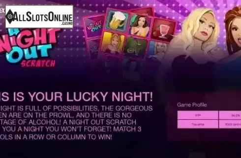 Game info screen. A Night Out Scratch from Playtech