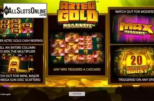 Intro screen. Aztec Gold Megaways from iSoftBet