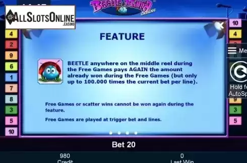 Paytable 3. Beetle Mania deluxe from Greentube