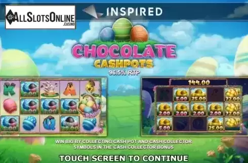 Start Screen. Chocolate Cash Pots from Inspired Gaming
