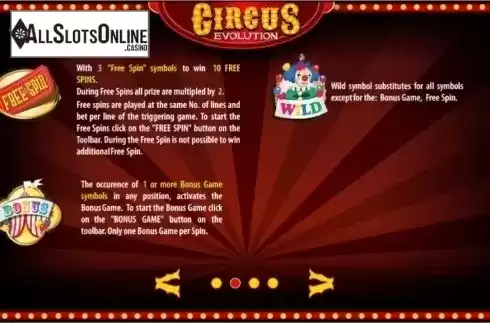 Paytable 2. Circus Evolution HD from World Match