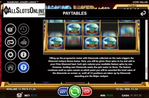 Jackpot Bonus game Screen. Diamond Joker Links from Betsson Group