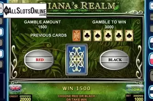 Gamble game screen. Dianas Realm Deluxe from Novomatic