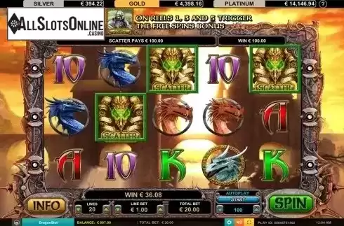 Scatter win screen. Dragon Slot Jackpot from Leander Games