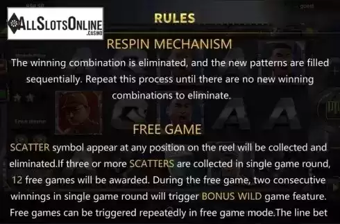 Re-spin and free games features screen