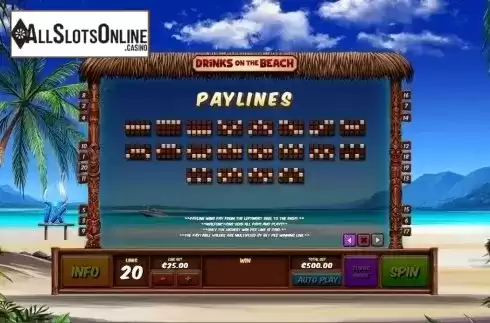 Paytable 5. Drinks on the Beach from Playtech