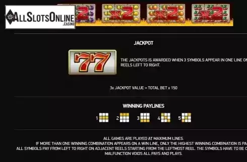 Jackpot and paylines screen