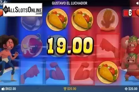 Free spins screen. Gustavo el luchador from PearFiction