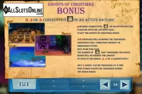 Bonus Game Description screen. Ghosts Of Christmas from Playtech