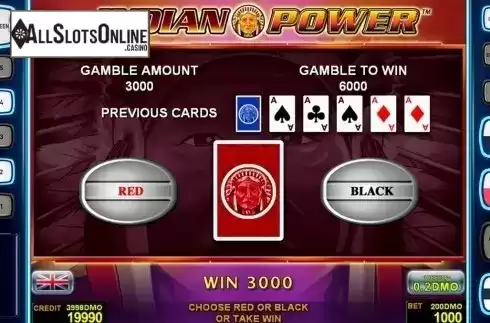 Gamble game screen. Indian Power Deluxe from Novomatic
