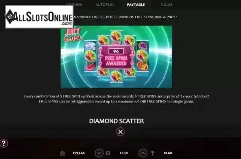 96 Free Spins screen 2