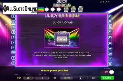 Juicy Bonus screen