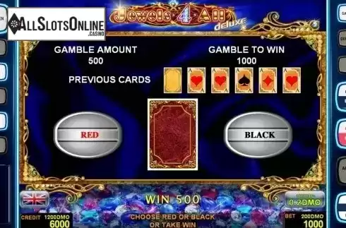 Gamble game screen. Jewels 4 All Deluxe	 from Novomatic