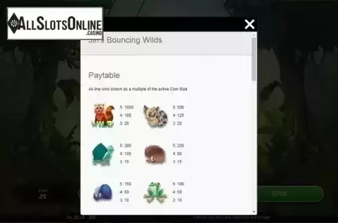 Paytable 1. Jin's Bouncing Wilds from Gamesys