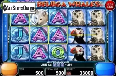 Win screen. Jolly Beluga Whales from Casino Technology