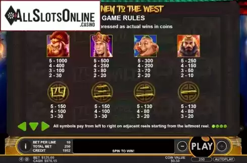 Paytable. Journey to the West (Triple Profits Games) from Triple Profits Games