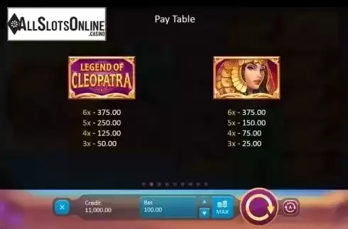 Paytable 2. Legend of Cleopatra from Playson