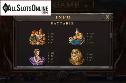 Paytable 1. Legendary Gladiator from TIDY