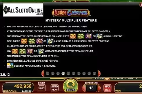 Mystery multiplier feature screen