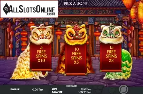 Free Spins screen. Lion dance festival from Genesis