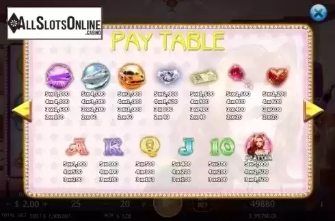 Paytable. Live Streaming Star from KA Gaming