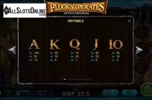 Paytable 2. Plucky Pirates Devil's Triangle from Rocksalt Interactive