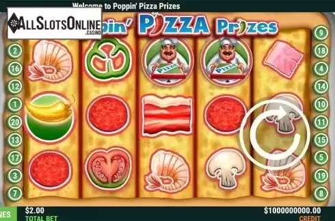 Reels screen. Poppin Pizza Prizes from Slot Factory