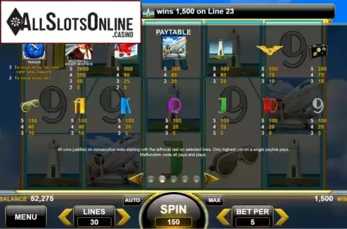Paytable. Queen of the Skies from Spin Games