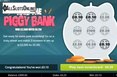 Win Screen. Raid the Piggy Bank from Gluck Games