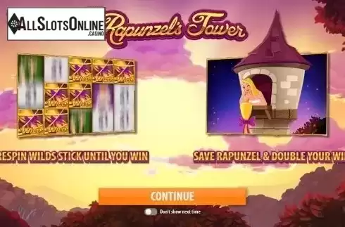 Intro Game screen. Rapunzel's Tower (New) from Quickspin