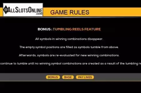 Tumbling reels feature screen